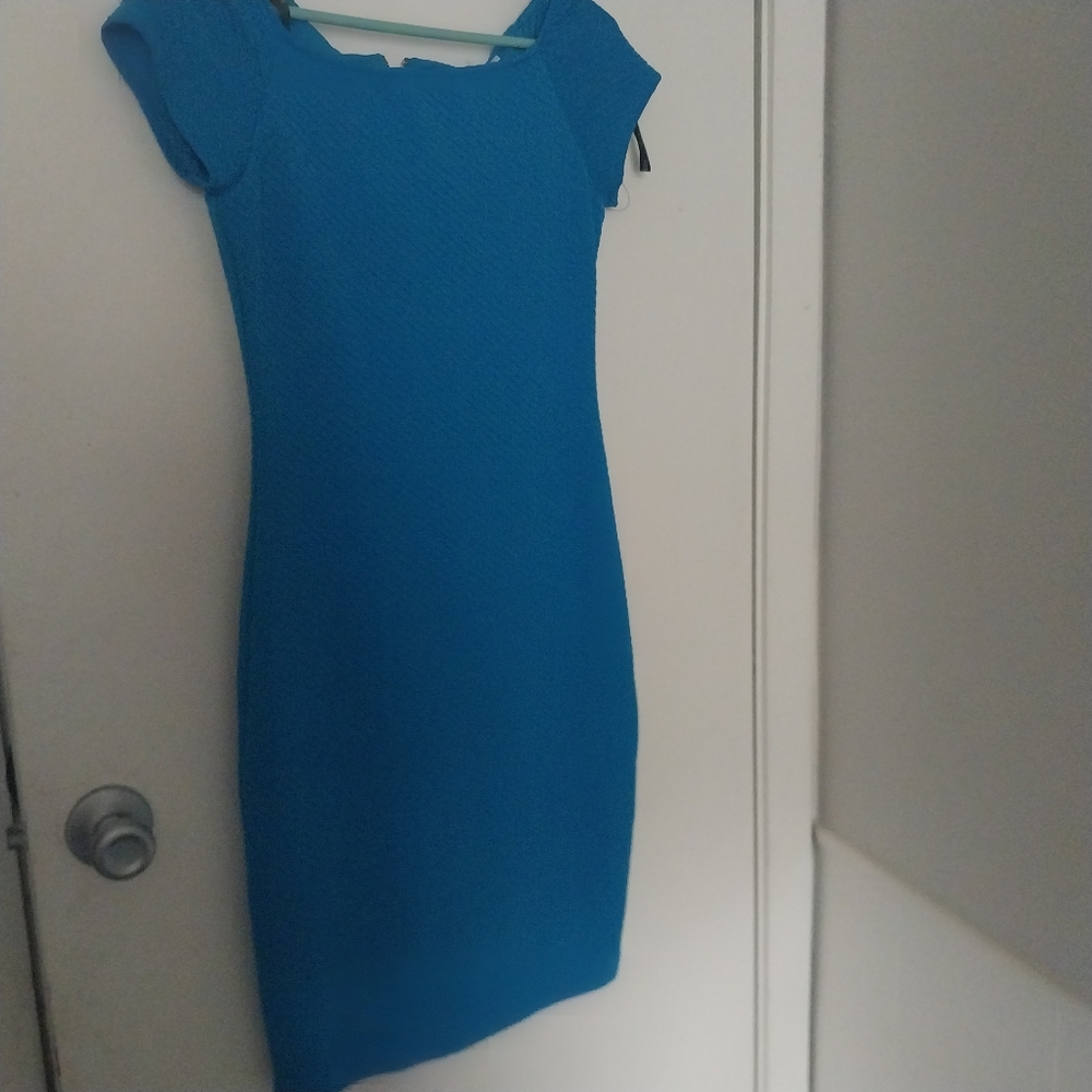 Bisou Bisou Blue Sheath Dress Cap Sleeve Crew Neck